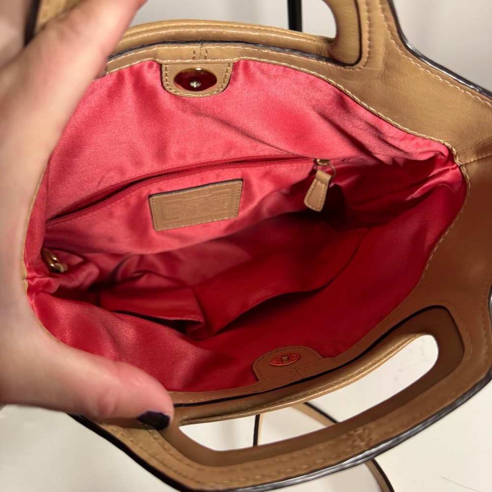 COACH Bonnie Leather Convertible Crossbody Foldover Top Handle Satchel Beige - Picture 4 of 5